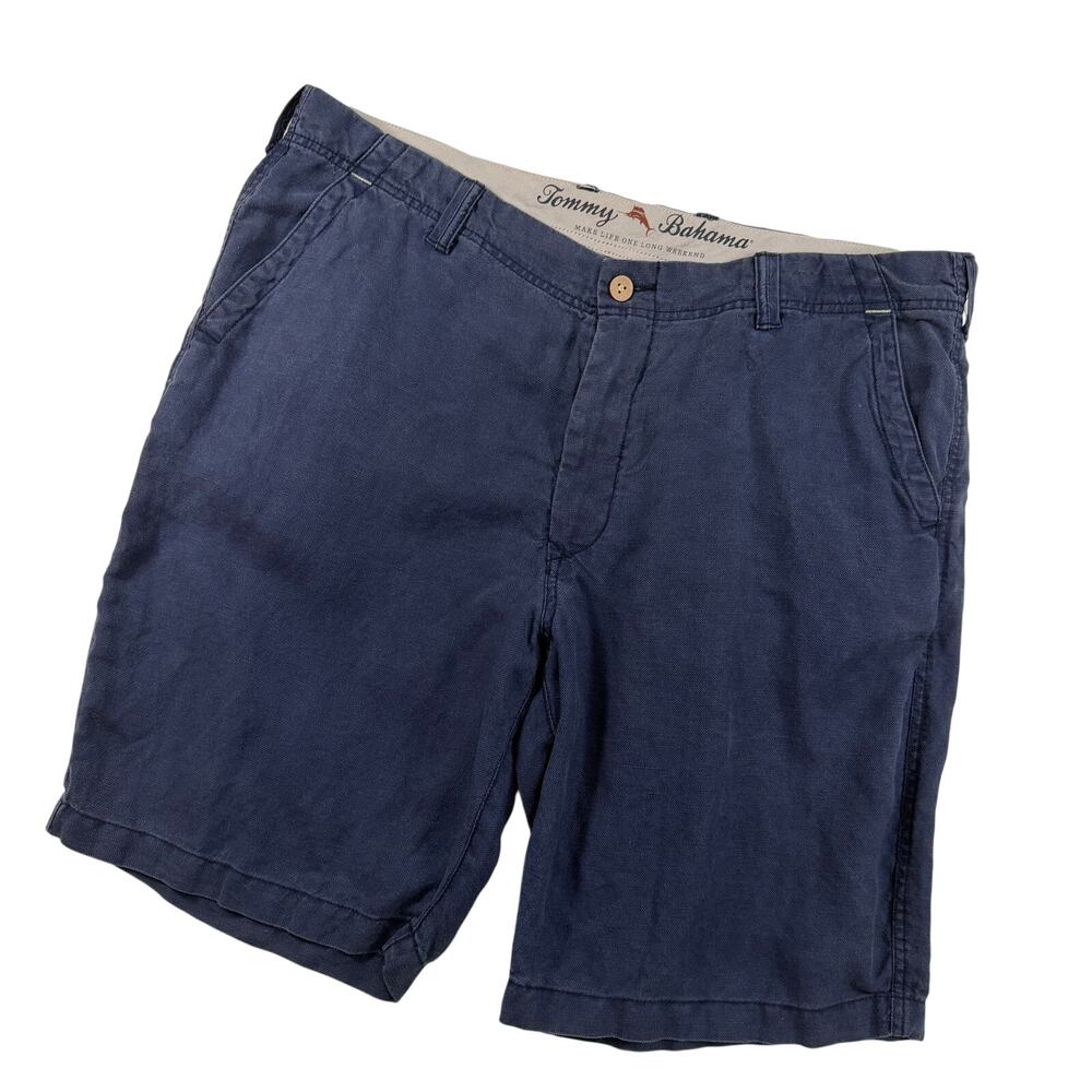 Tommy Bahama Men’s 40 Linen Blend Shorts Blue Flat Front Casual Resort Wear EUC